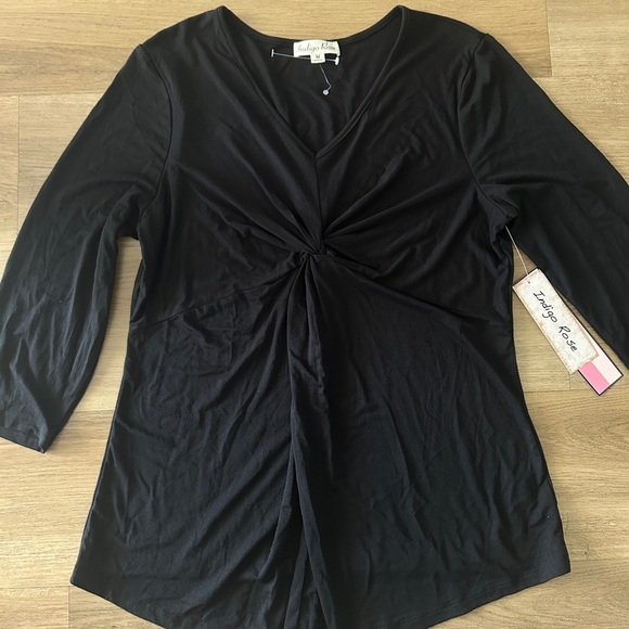 Indigo Rose Black 3/4 Sleeve Maternity Knot Front Top, Size: Small, Medium- NWT - Picture 4 of 12